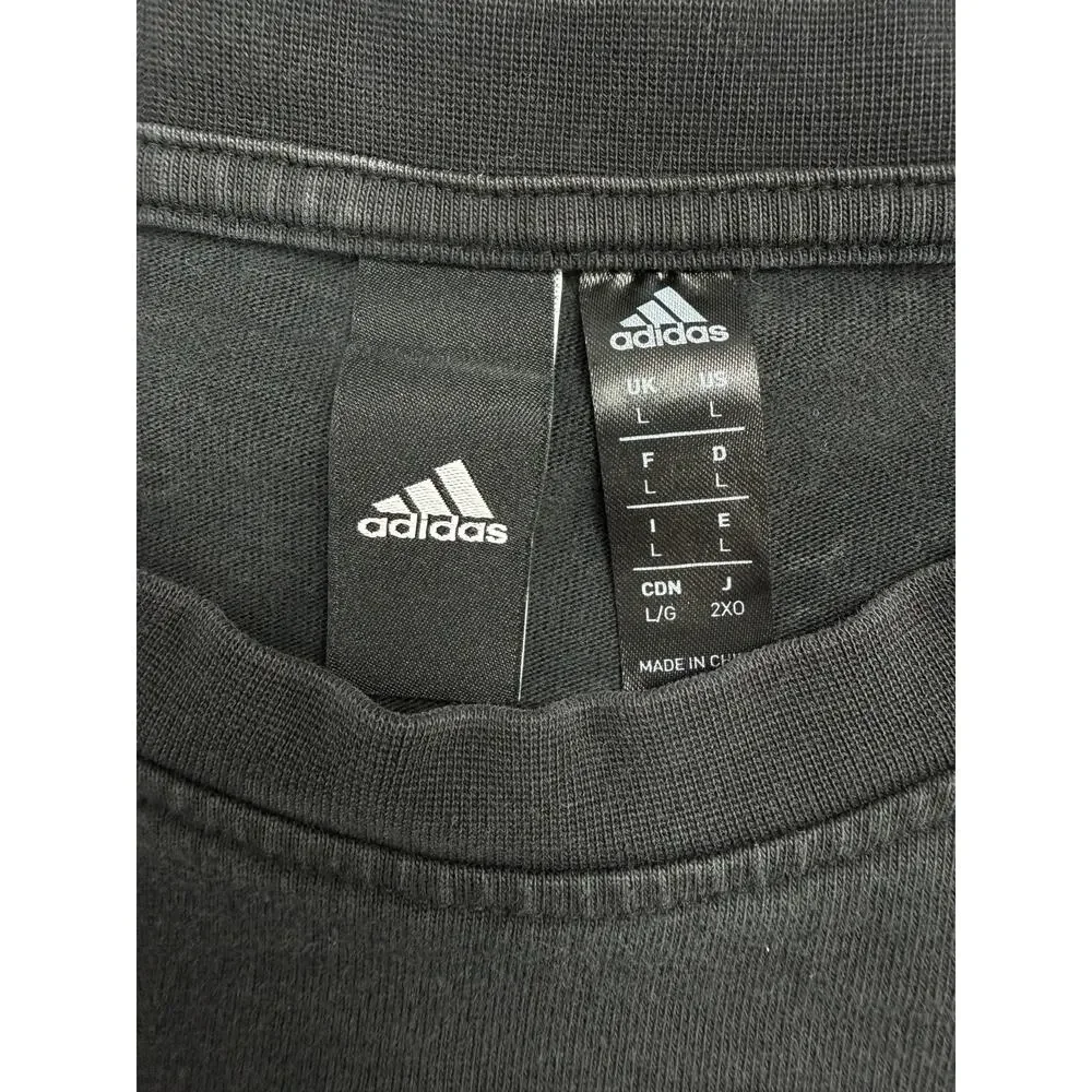 Adidas Men’s Large Black Allover Graphic Long Sleeve Cotton T-Shirt